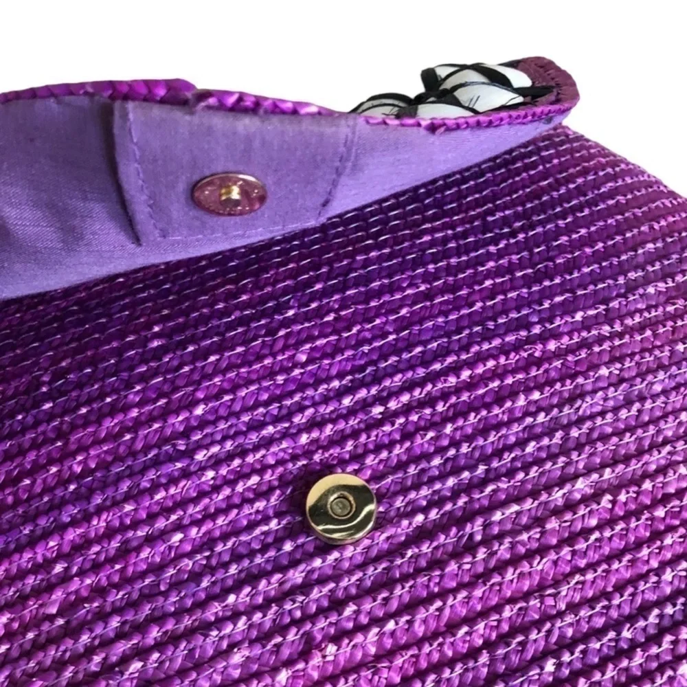 Felix Rey NY Fuchsia Straw Clutch Purse Seashell Embellished Boho Beach Bag